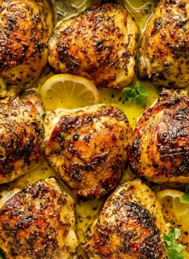 Cozy lemon chicken dish garnished with fresh herbs