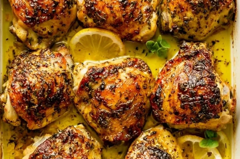 Cozy lemon chicken dish garnished with fresh herbs