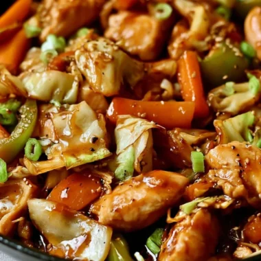 A vibrant Chicken Cabbage Stir-Fry featuring colorful vegetables and tender chicken pieces.