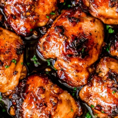 Honey garlic chicken thighs in a sticky sauce, perfect for meal prep and family dinners