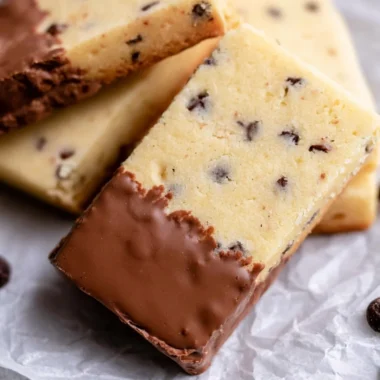 Delicious Chocolate Chip Shortbread Cookies on a cooling rack