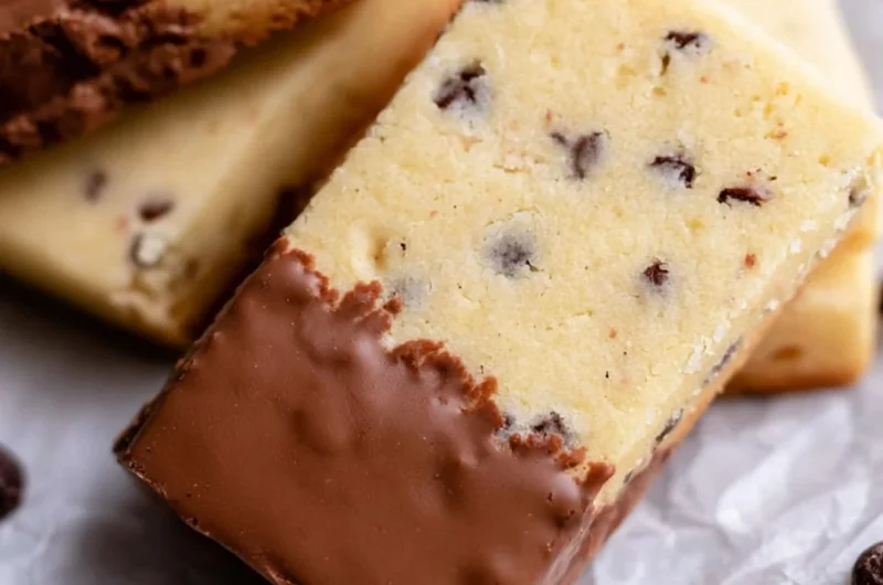 Delicious Chocolate Chip Shortbread Cookies on a cooling rack