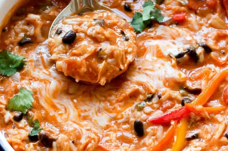 Delicious ONE POT Pepper Jack Chicken Fajita Soup garnished with fresh toppings