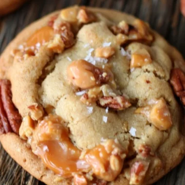 Delicious salted caramel crunch sugar cookies on a plate, perfect for desserts.