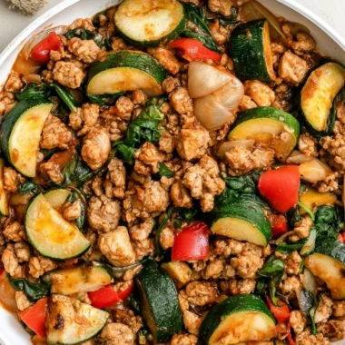Delicious Whole30 Turkey Taco Skillet with ground turkey and zucchini.