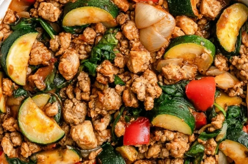 Delicious Whole30 Turkey Taco Skillet with ground turkey and zucchini.